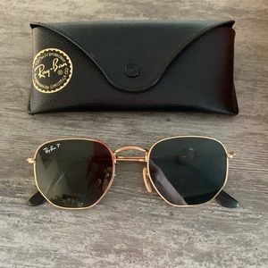 Ray Ban Gold Hexagonal Polarized Flat Lens